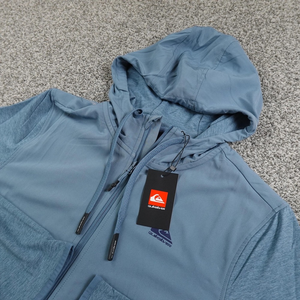 NEW Quiksilver Jacket Mens M‎ Blue DryFlight Hooded Full Zip Windbreaker Coat